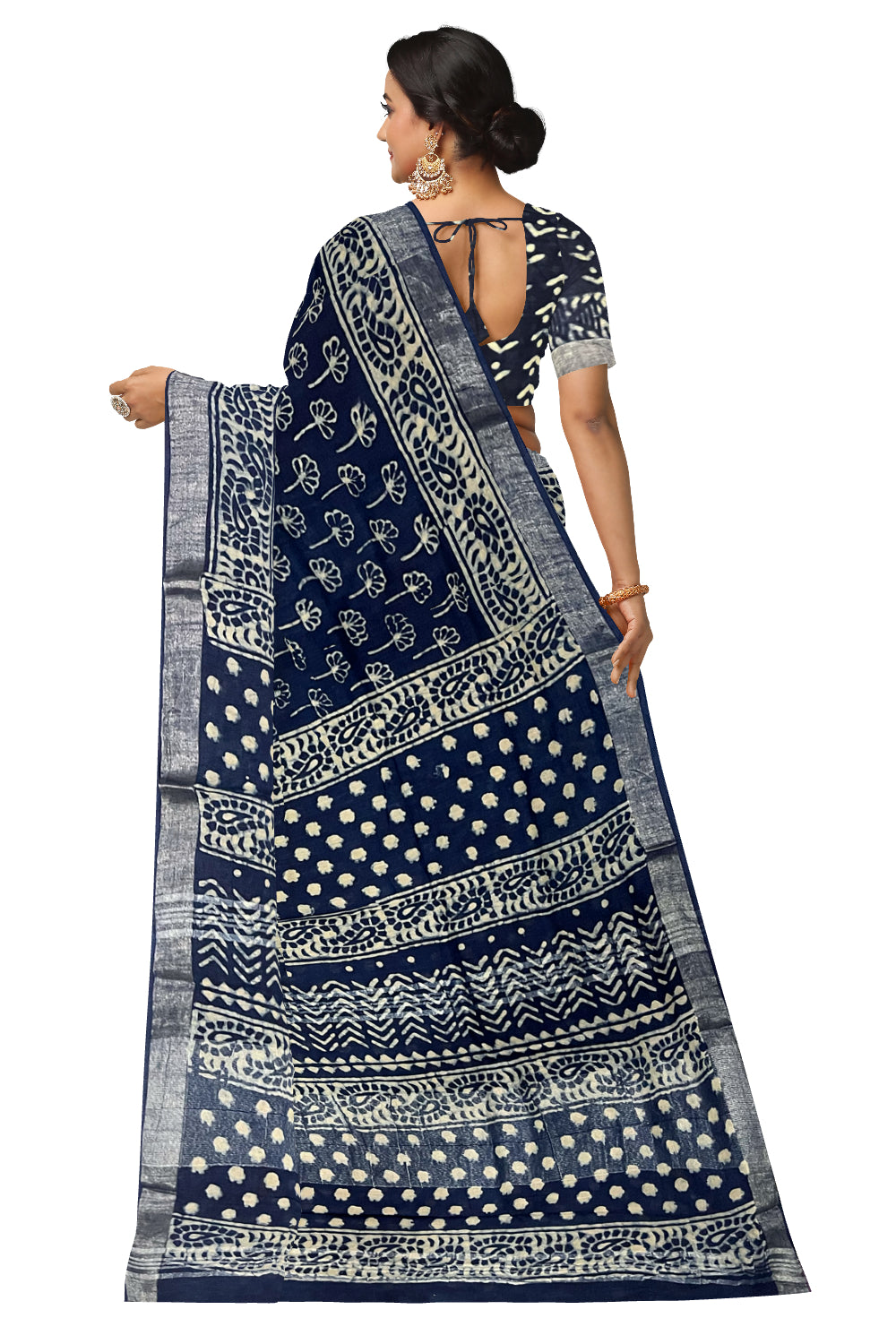 Southloom Designer Printed Blue Linen Saree