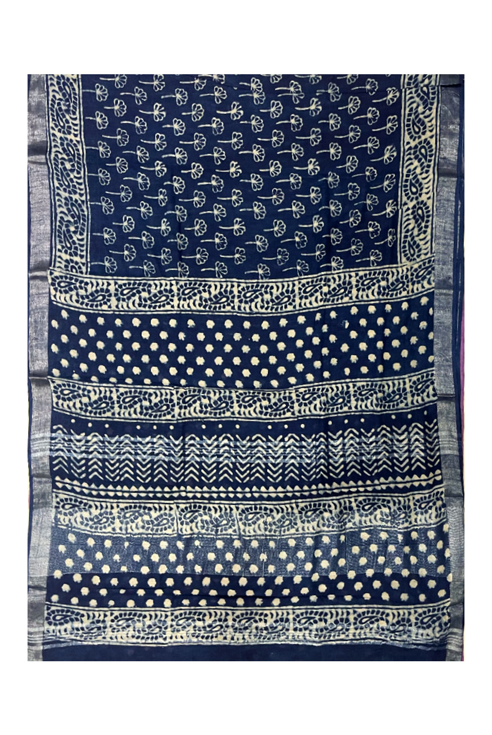 Southloom Designer Printed Blue Linen Saree