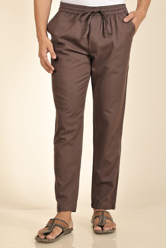 Southloom Jaipur Cotton Solid Dark Brown Pants for Men