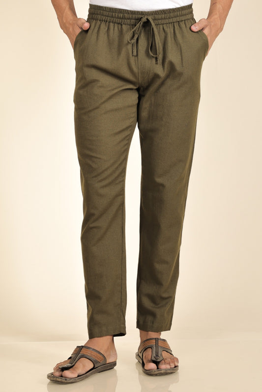Southloom Jaipur Cotton Solid Dark Green Pants for Men