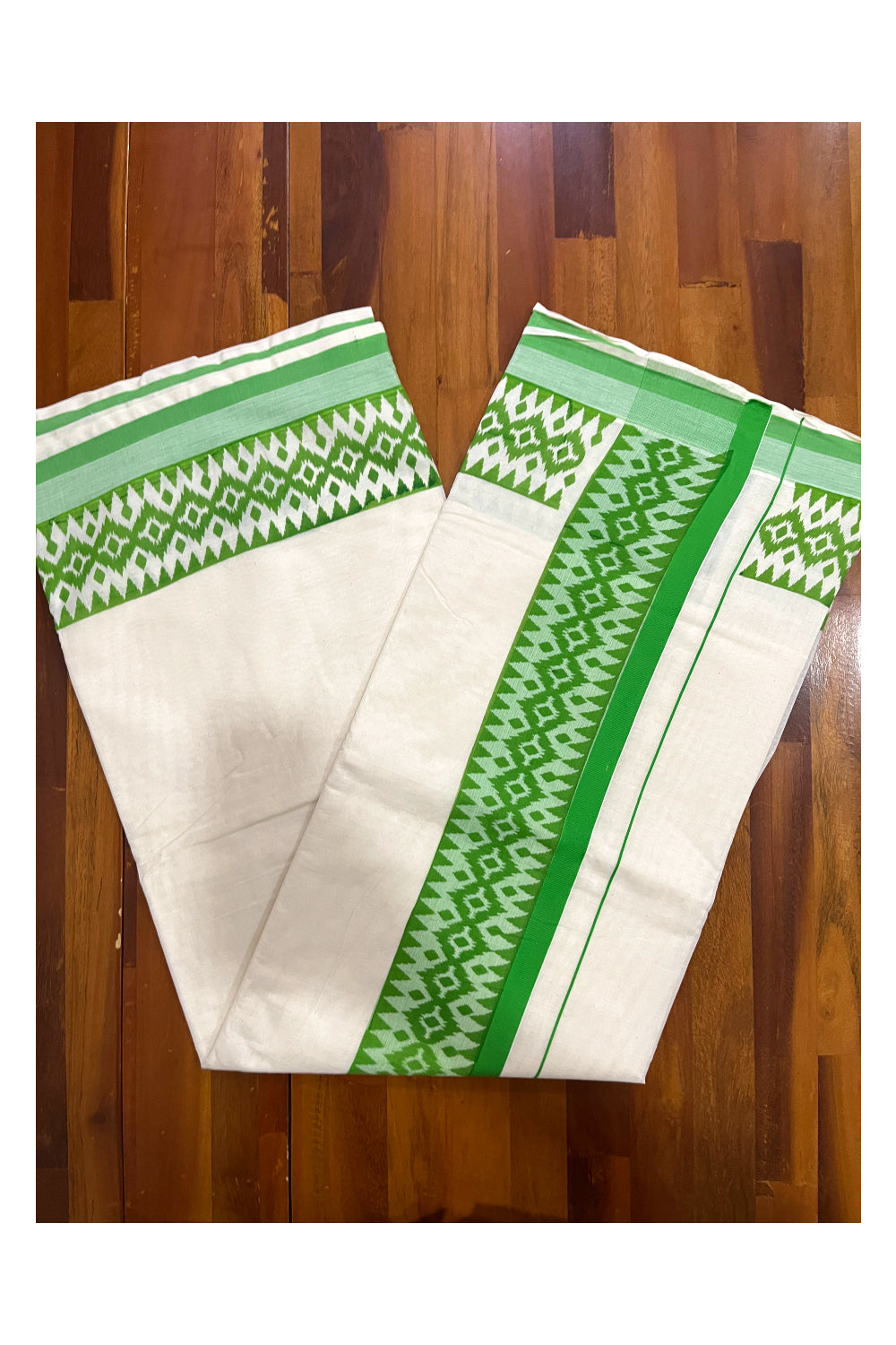 Kerala Cotton Saree with Light Green Block Printed Border