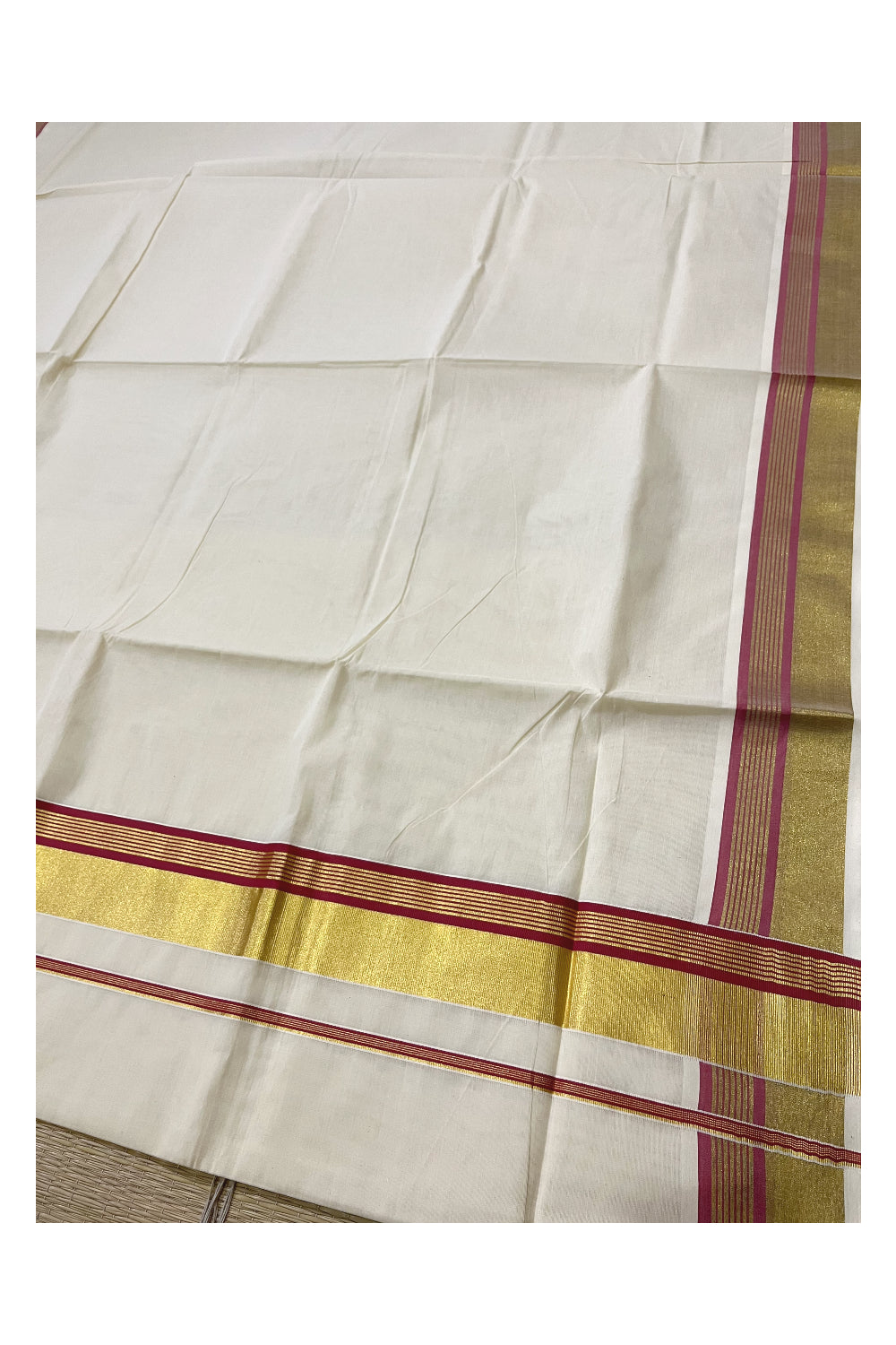 Kerala Pure Cotton Saree with Kasavu and Orange Border (Onam Saree 2023)