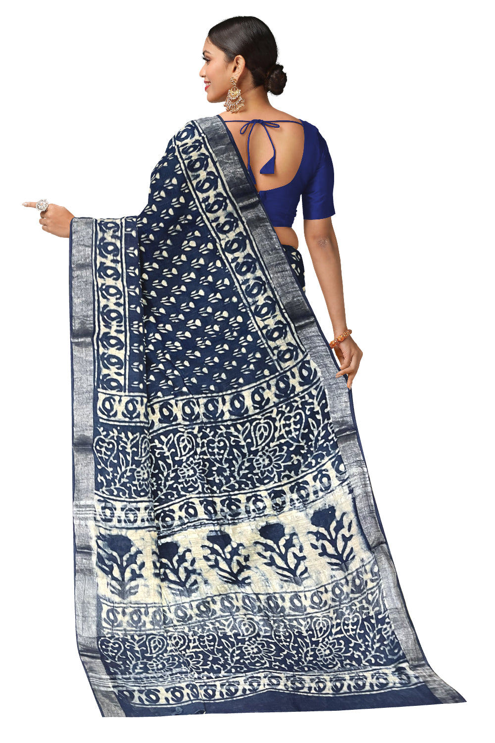 Southloom Designer Printed Blue Linen Saree