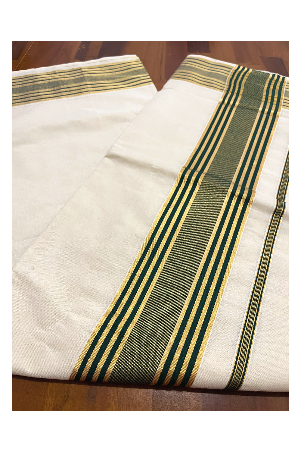 Kerala Pure Cotton Saree with Kasavu and Dark Green Border (Onam Saree 2023)