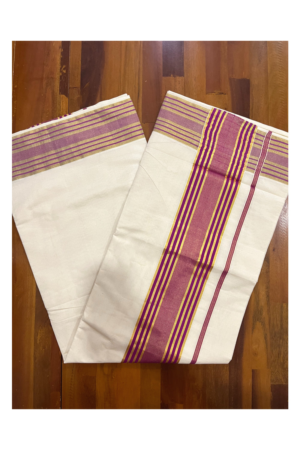 Kerala Pure Cotton Saree with Kasavu and Magenta Border (Onam Saree 2023)