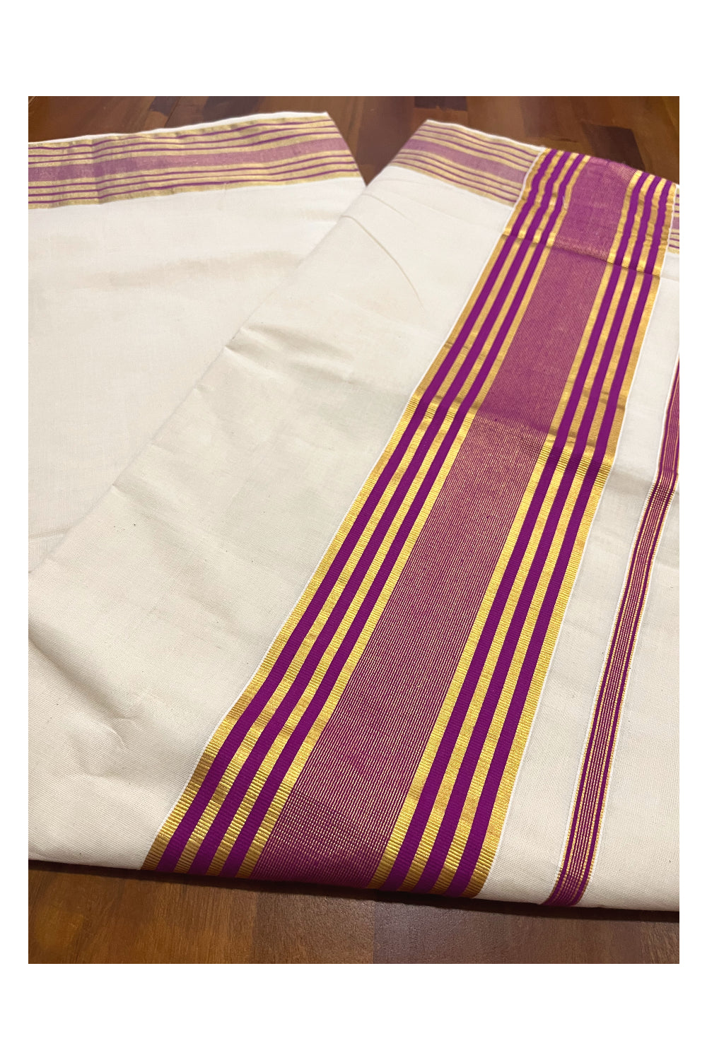 Kerala Pure Cotton Saree with Kasavu and Magenta Border (Onam Saree 2023)