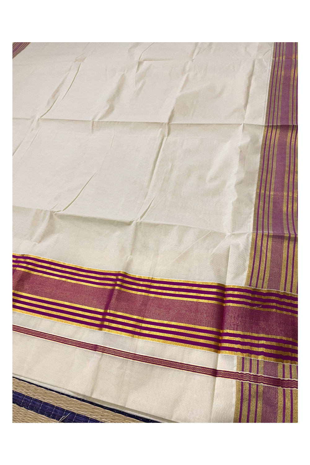 Kerala Pure Cotton Saree with Kasavu and Magenta Border (Onam Saree 2023)