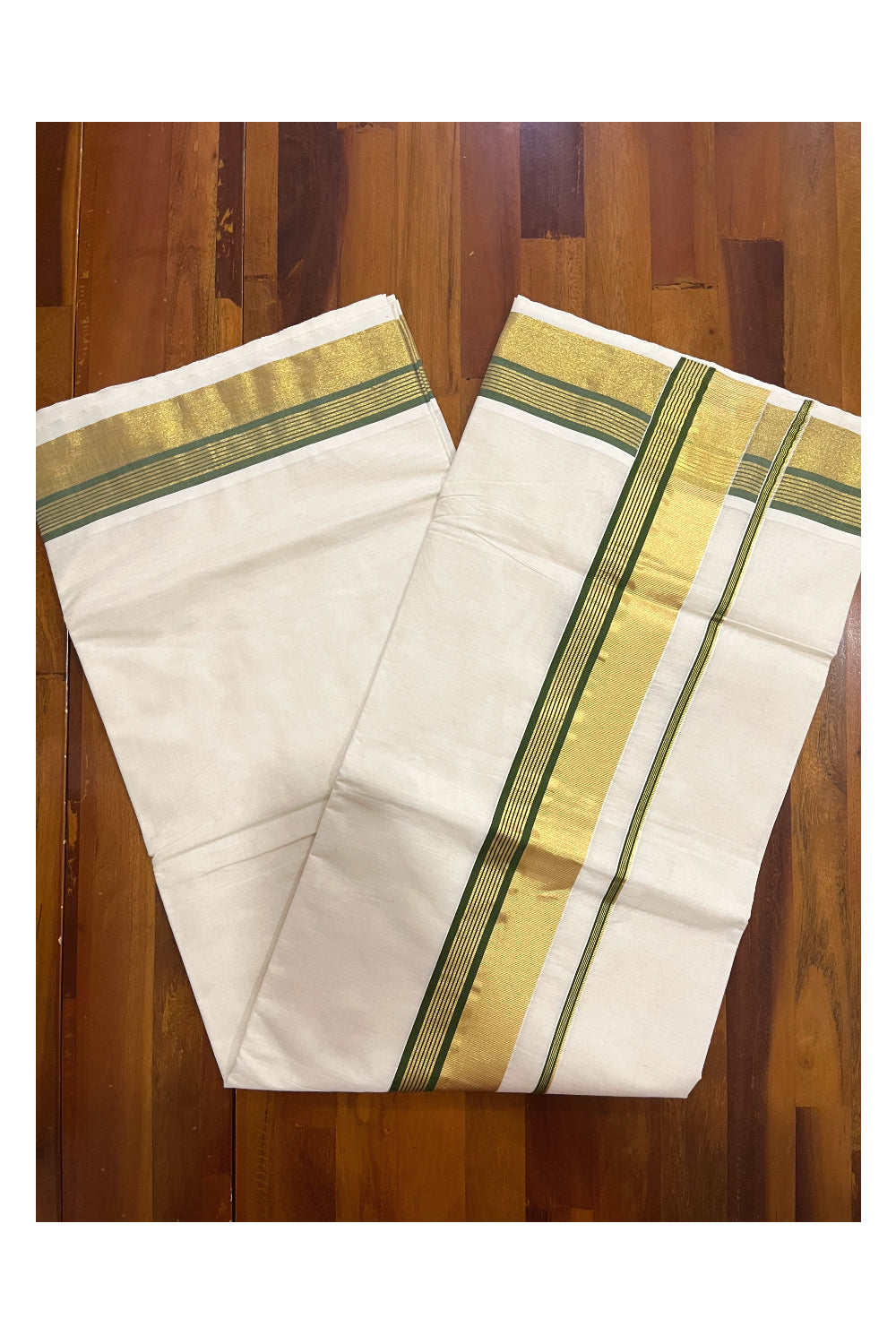 Kerala Pure Cotton Saree with Kasavu and Olive Green Border