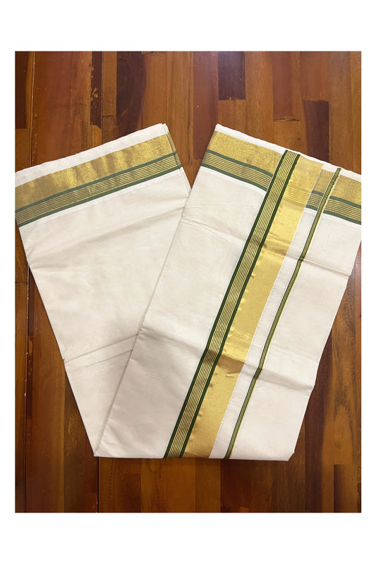 Kerala Pure Cotton Saree with Kasavu and Olive Green Border