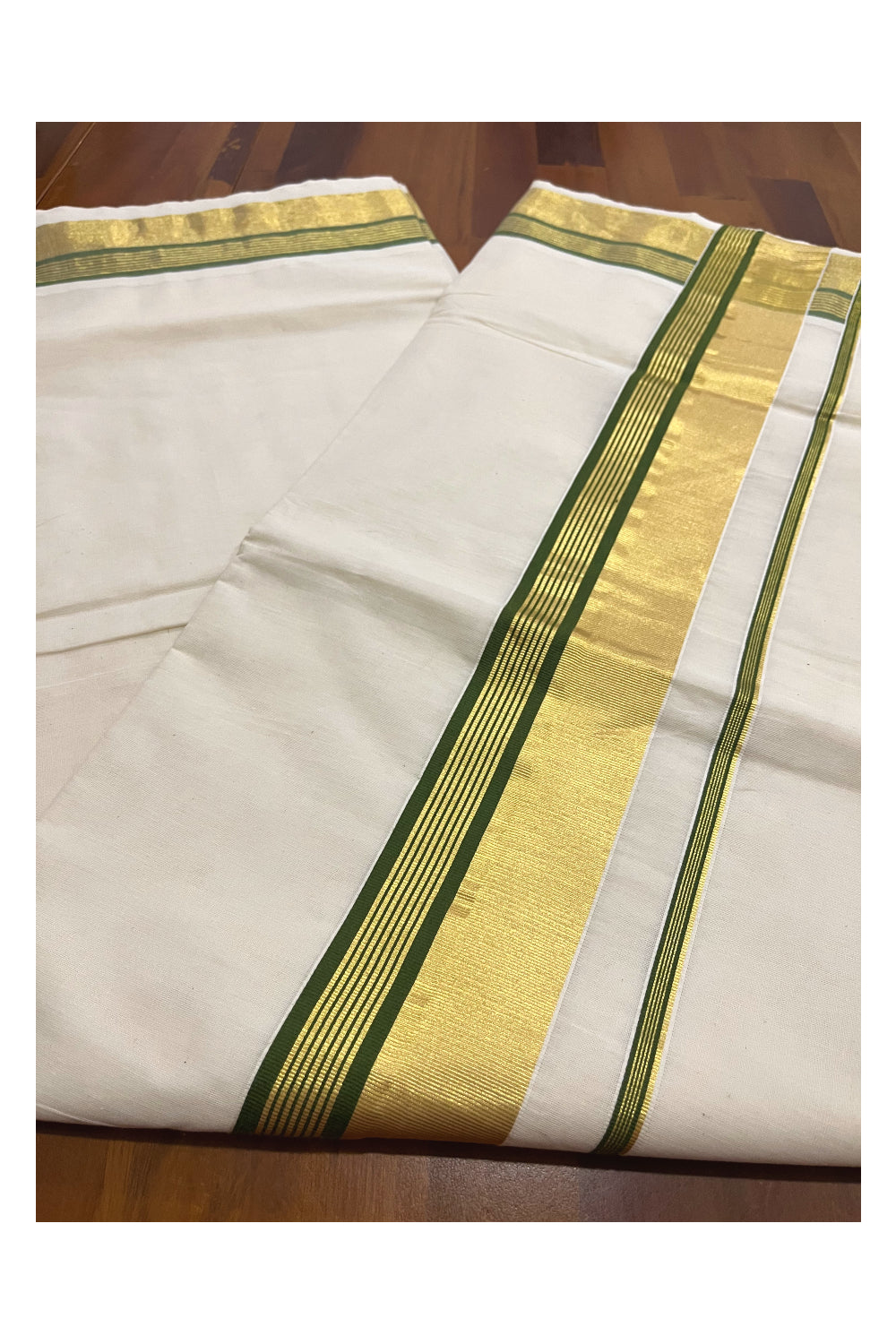 Kerala Pure Cotton Saree with Kasavu and Olive Green Border