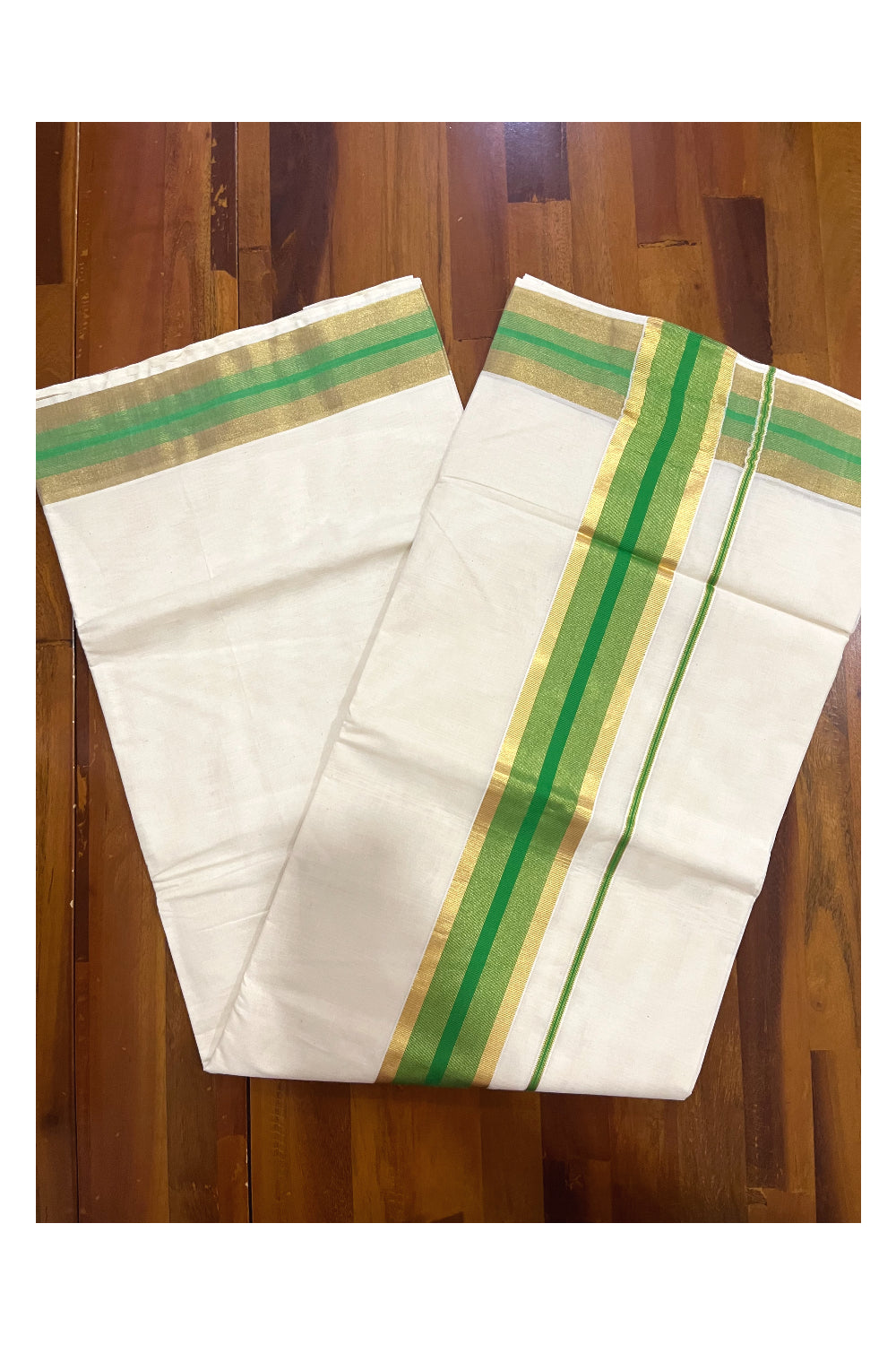 Kerala Pure Cotton Saree with Kasavu and Light Green Border (Onam Saree 2023)