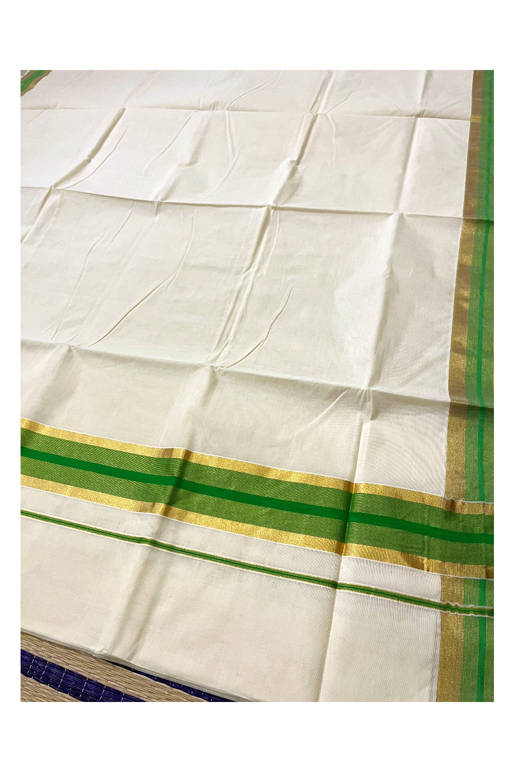 Kerala Pure Cotton Saree with Kasavu and Light Green Border (Onam Saree 2023)