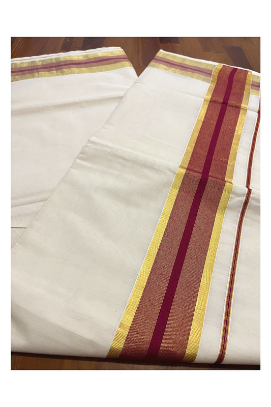 Kerala Pure Cotton Saree with Kasavu and Maroon Border (Onam Saree 2023)