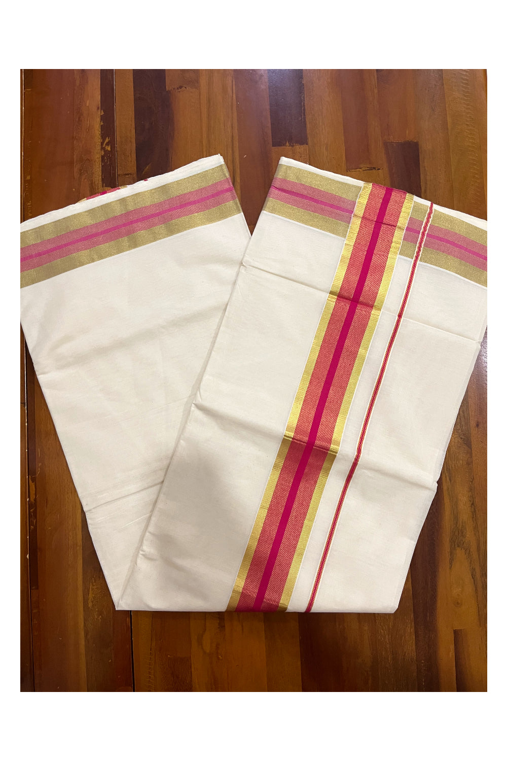 Kerala Pure Cotton Saree with Kasavu and Bright Magenta Border (Onam Saree 2023)