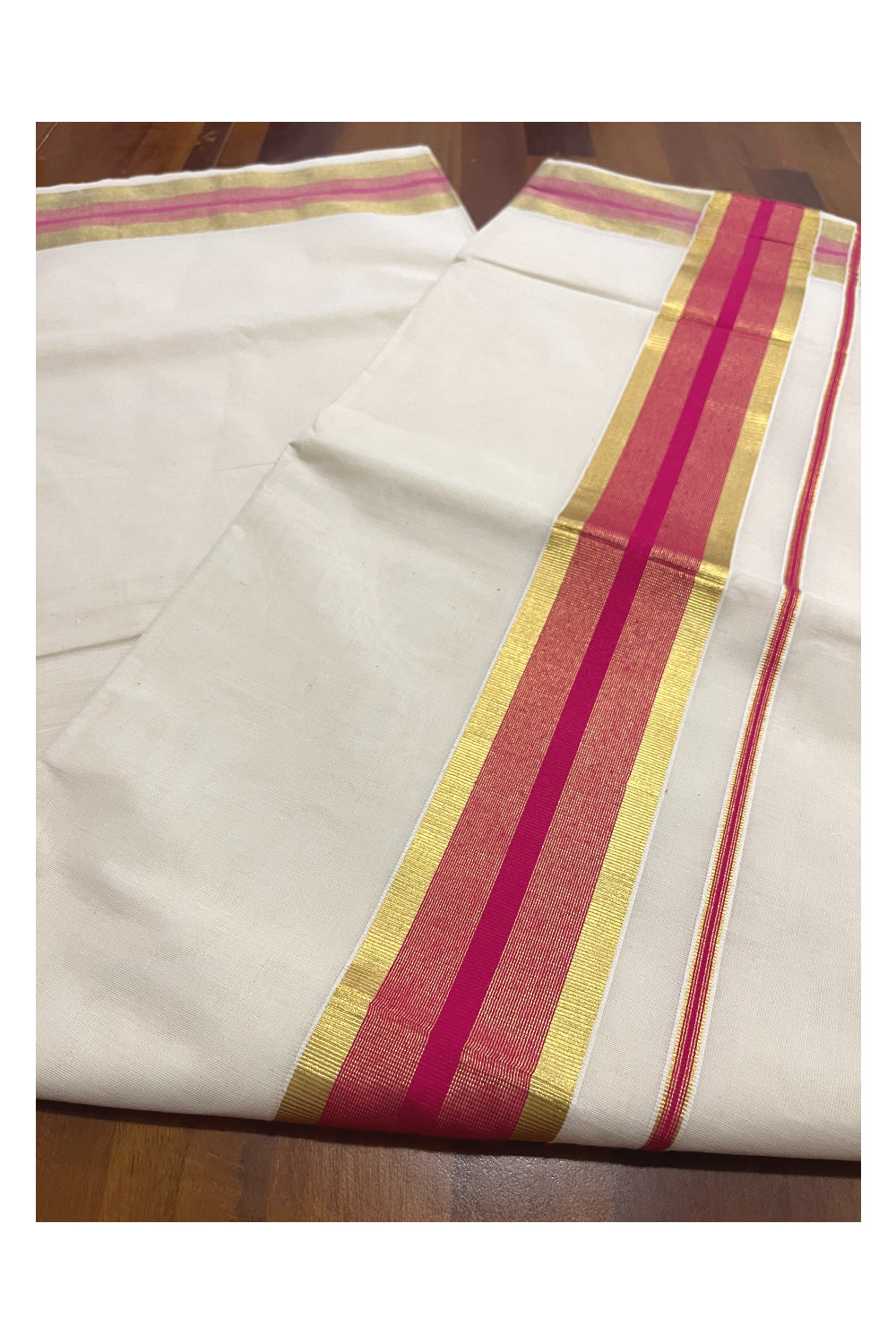 Kerala Pure Cotton Saree with Kasavu and Bright Magenta Border (Onam Saree 2023)