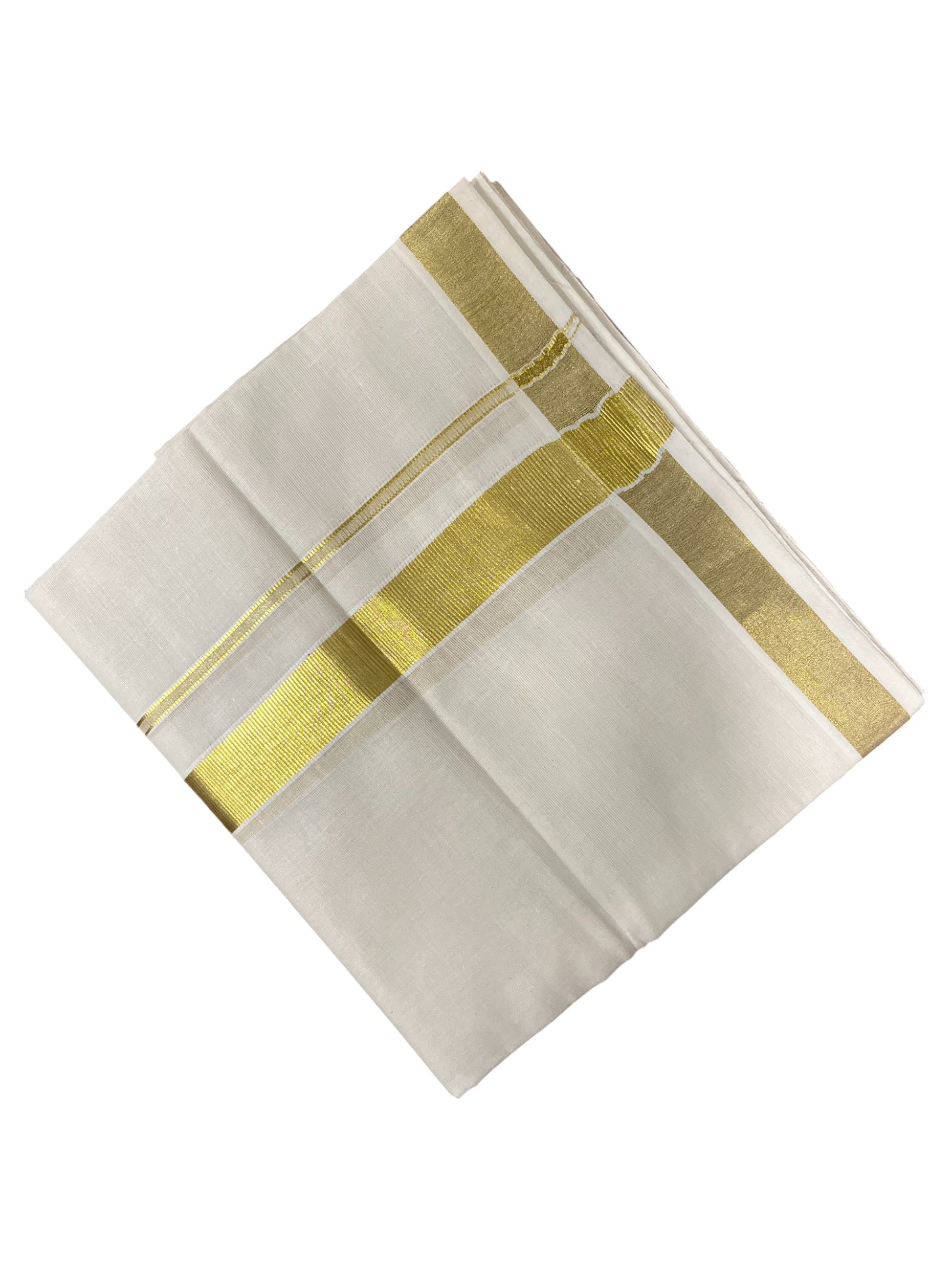 Southloom Pure Cotton  Double Mundu With Gold Kasavu Border (South Indian Kerala Dhoti)