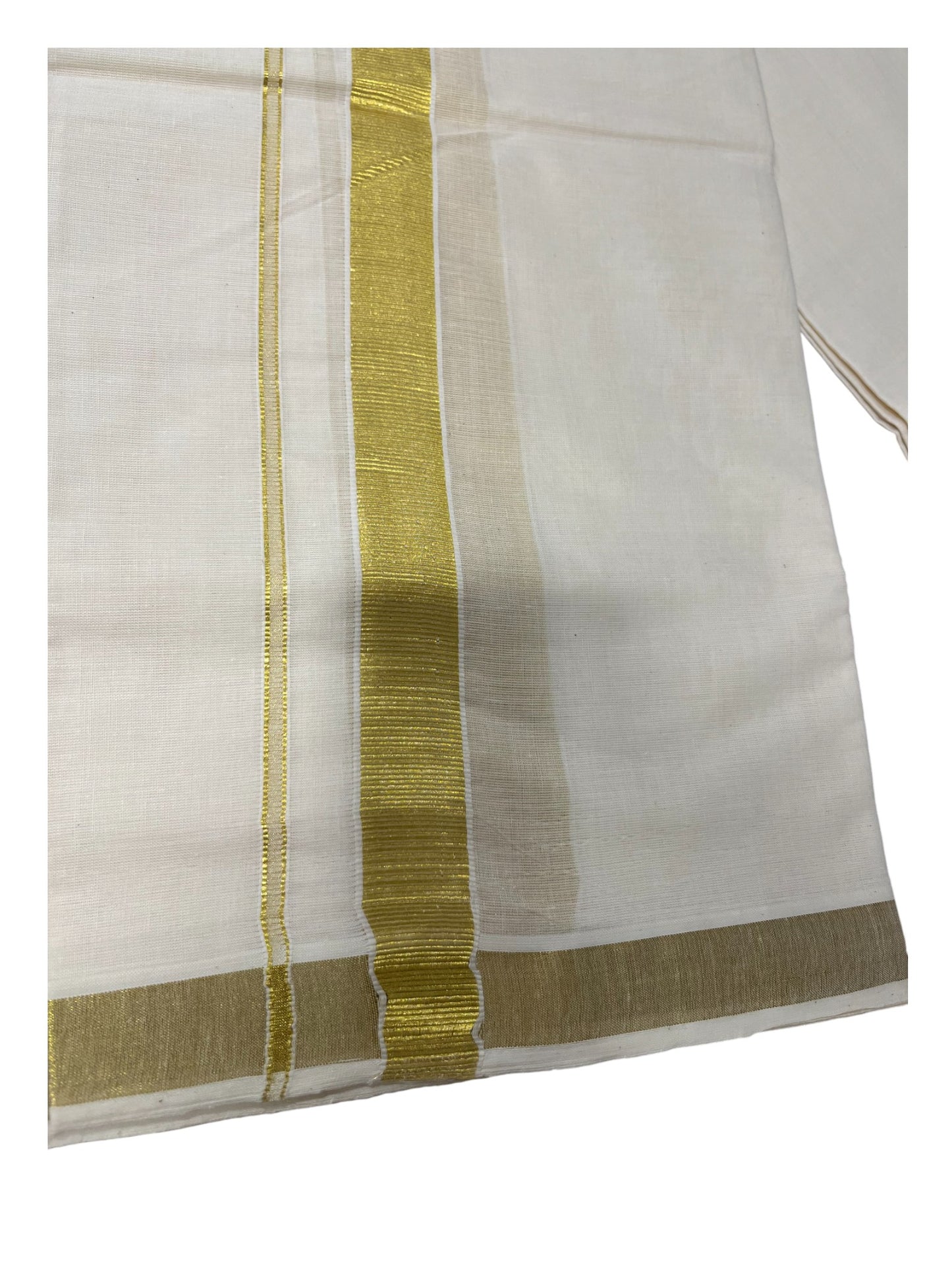 Southloom Pure Cotton  Double Mundu With Gold Kasavu Border (South Indian Kerala Dhoti)