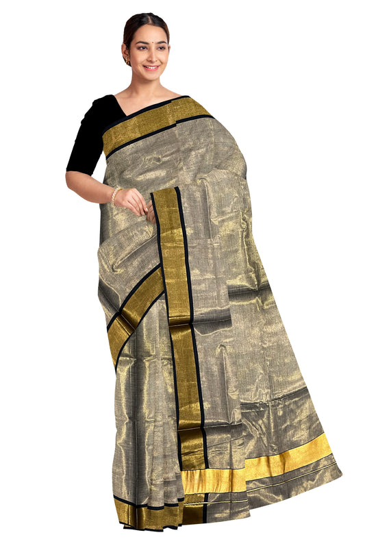 Kerala Black Tissue Kasavu Plain Saree with 3 Inch Border