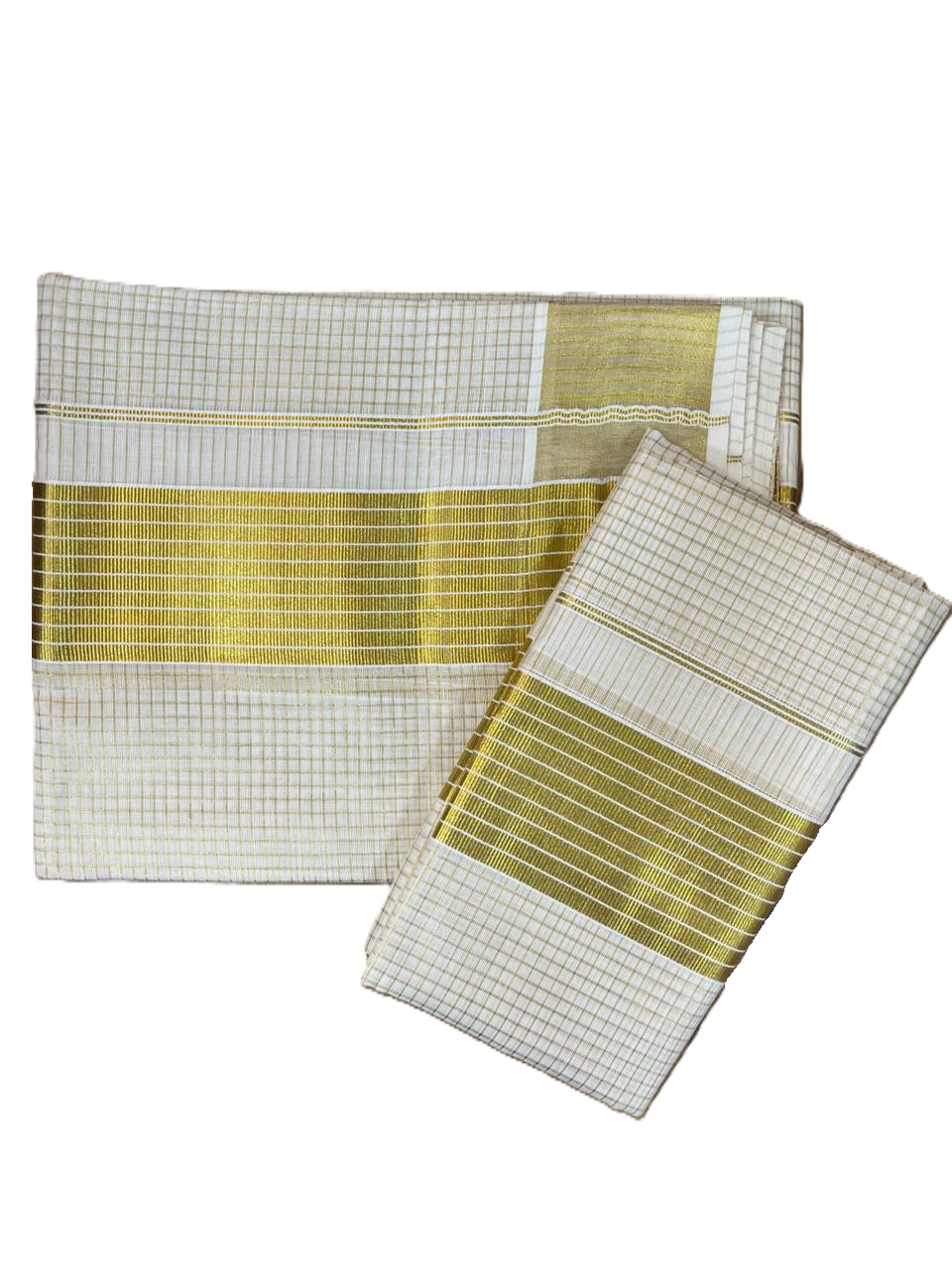 Southloom Kerala Tissue Single Set Mundu (Mundum Neriyathum) with  Kasavu Micro Check Across Body SL