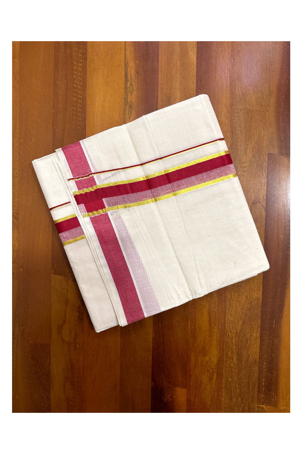 Kerala Cotton Double Mundu with Red and Kasavu Border (Onam Mundu 2023)