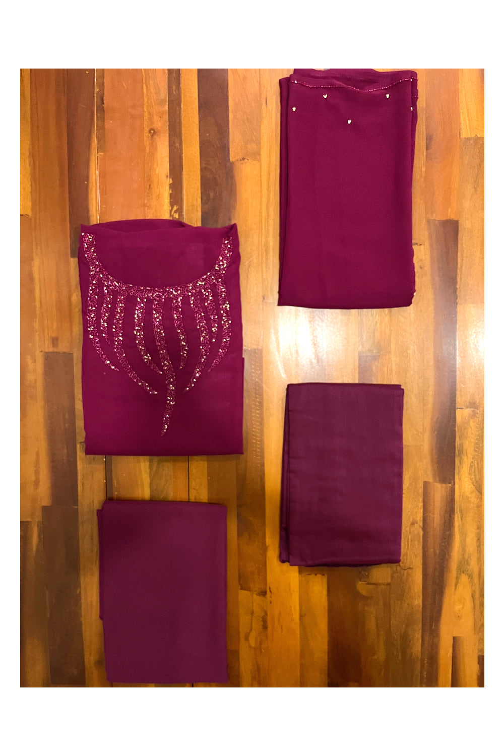 Southloom™ Georgette Churidar Salwar Suit Material in Maroon with Bead Works