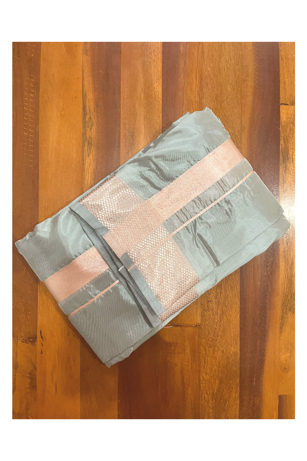 Southloom Semi Silk Grey Mundu with Kasavu Woven Border (South Indian Kerala Dhoti)