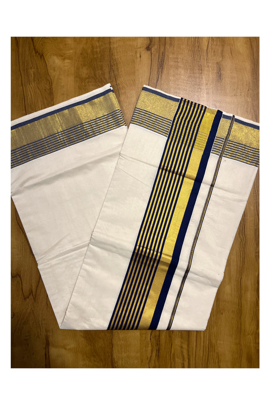 Kerala Pure Cotton Saree with Kasavu and Dark Blue Border