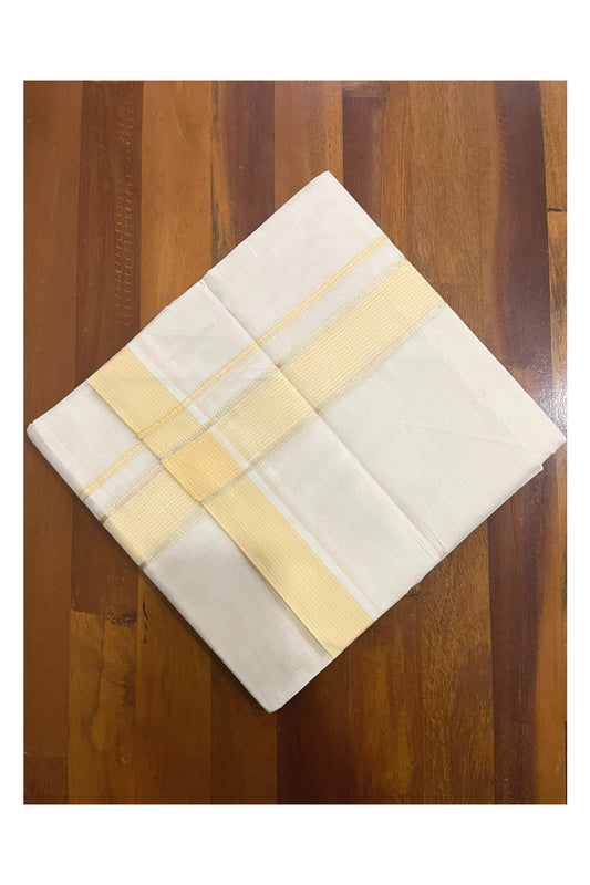 Pure Cotton 100x100 Double Mundu with Yellow and Silver Kasavu Kara (Onam Mundu 2023)