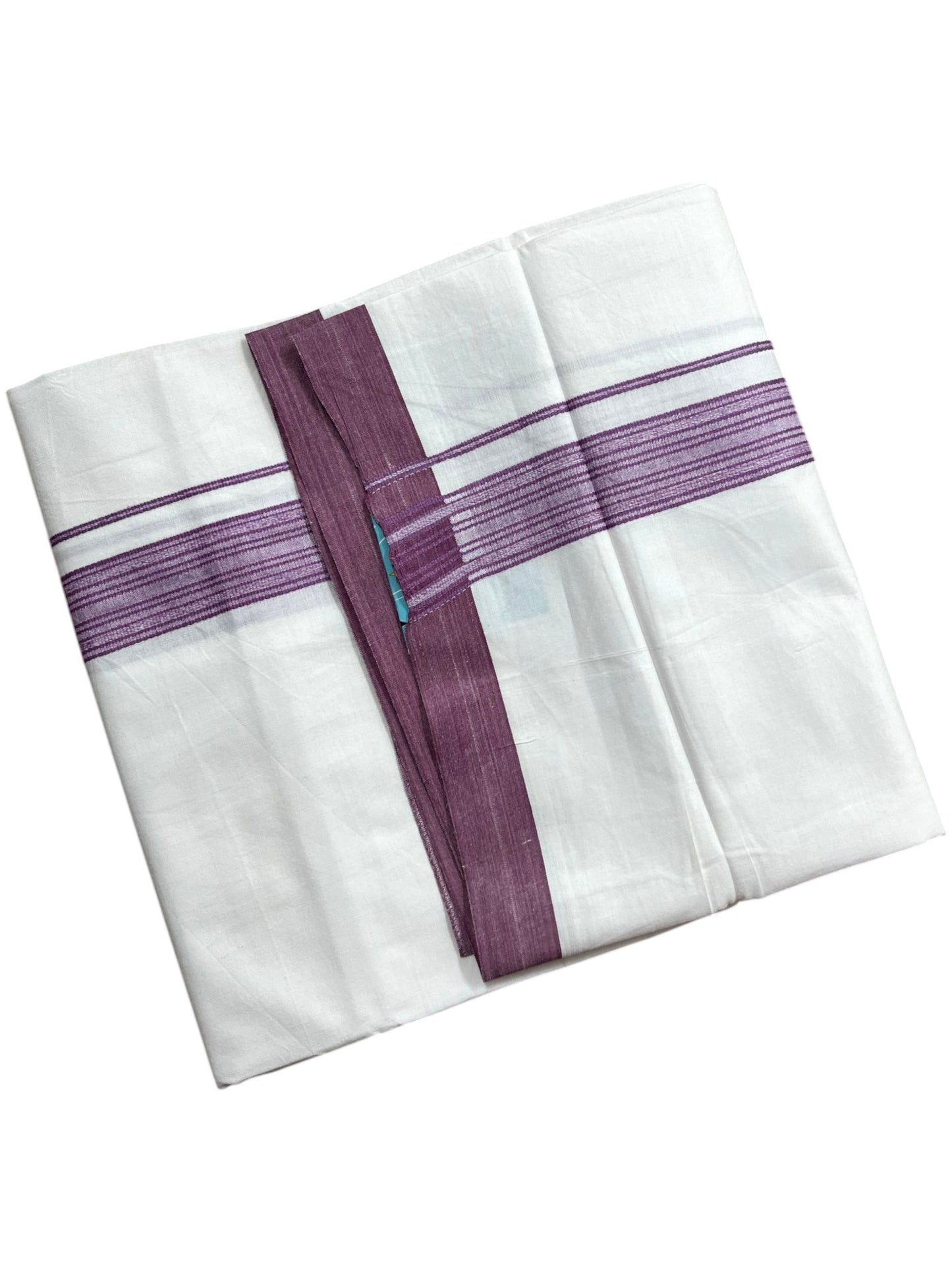 Southloom Pure White Single Cotton Mundu with Purple Border (South Indian Kerala Dhoti)