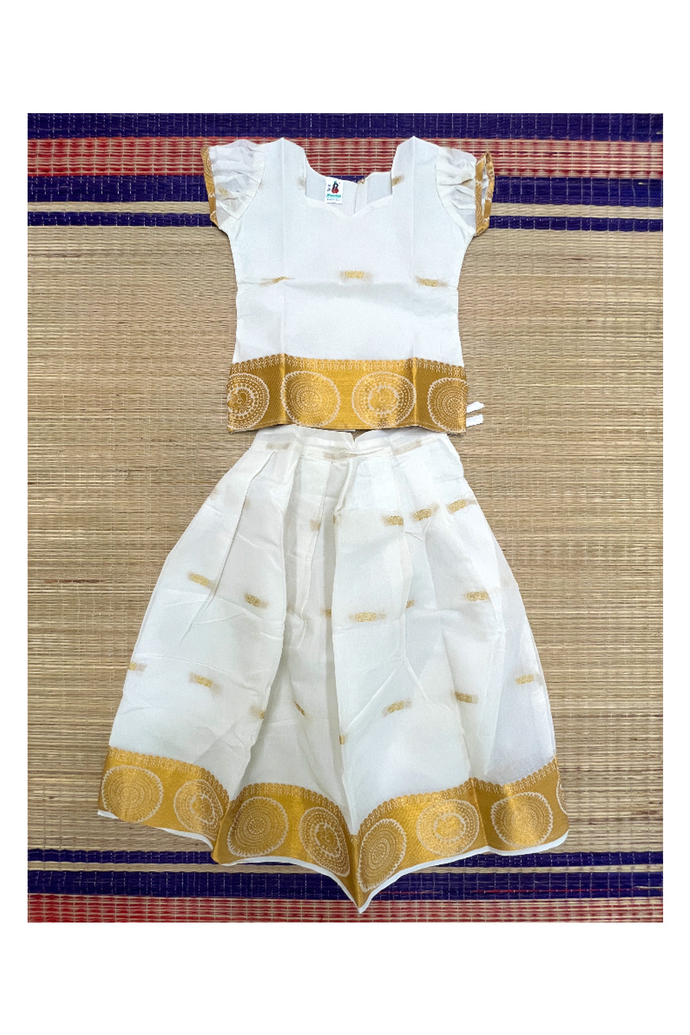 Southloom Off White Kasavu Pavada and Blouse for Kids