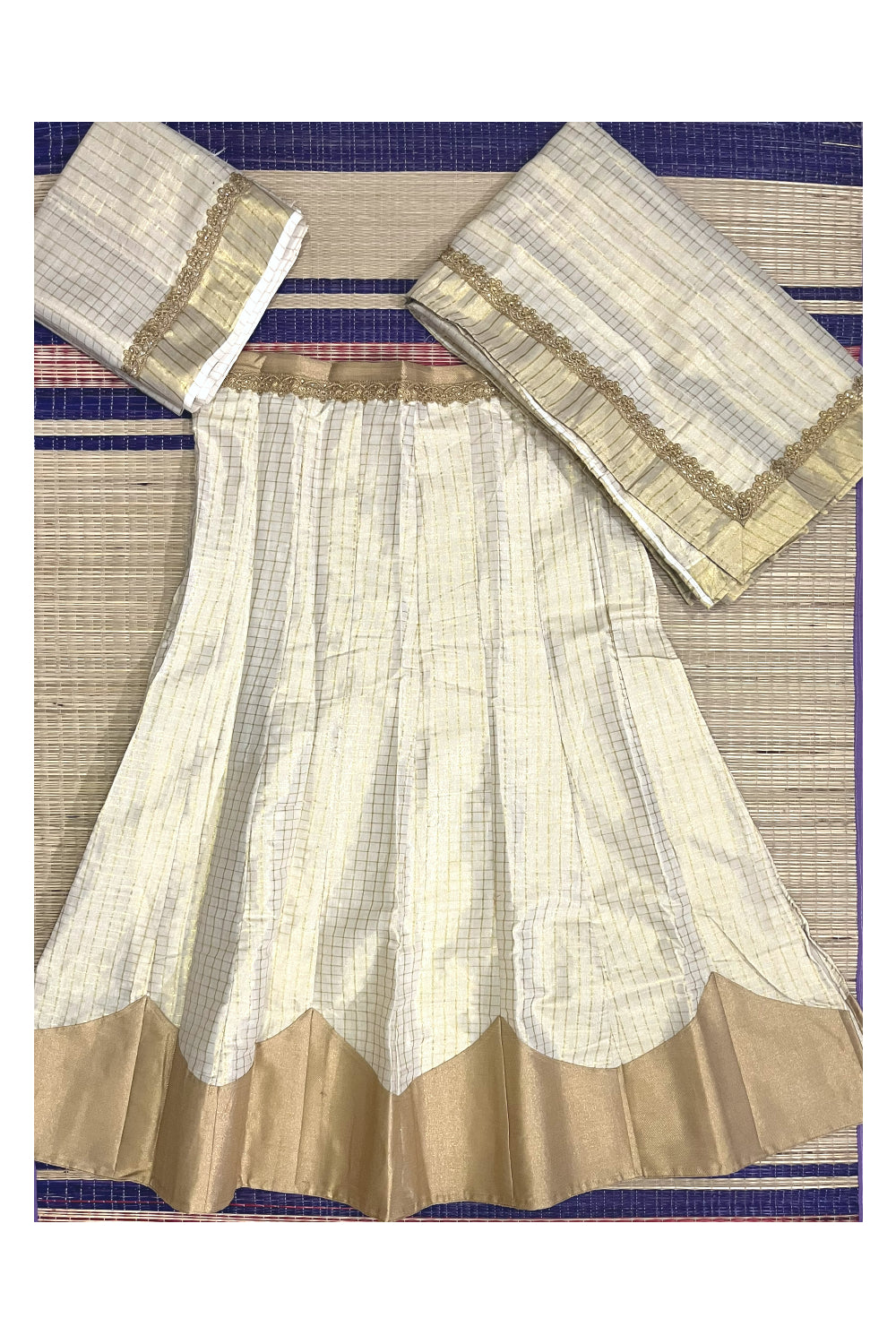 Semi Stitched Premium Tissue Dhavani Set with Kasavu Check Designs