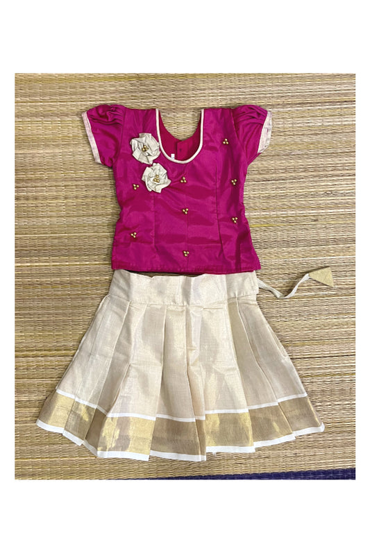 Southloom Kerala Pink Pavada Blouse with Bead Work for Kids (Age 1 - 10)