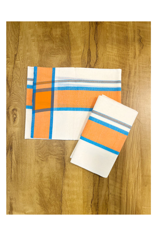 Southloom Mulloth Soft Cotton Blue Orange Border Set Mundu 2.80 Mtrs