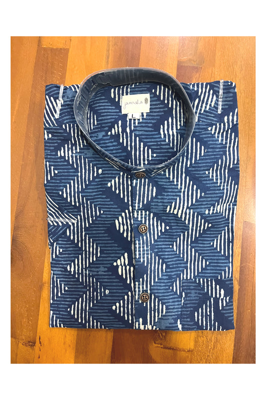 Southloom Jaipur Cotton Indigo Blue Hand Block Printed Shirt (Half Sleeves)