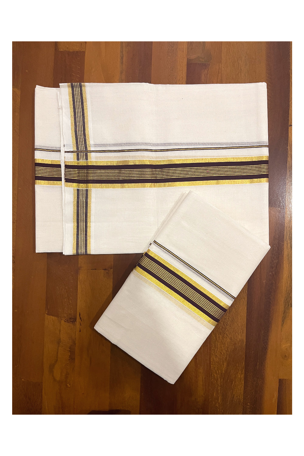 Southloom Premium Handloom Set Mundu with Kasavu and Brown Border