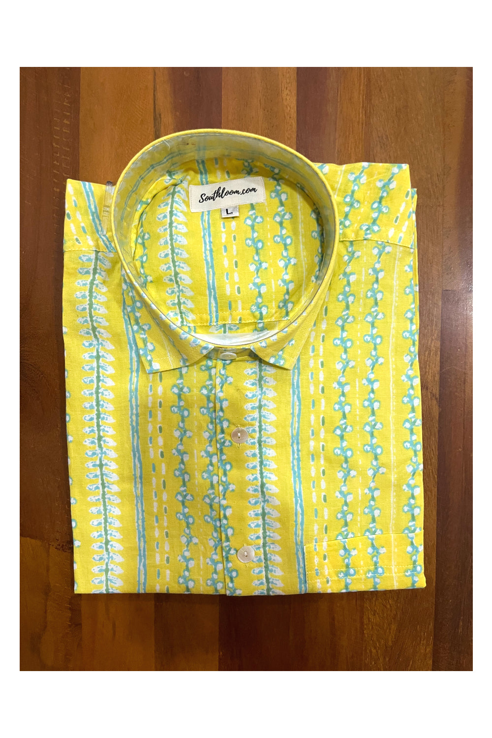 Southloom Jaipur Cotton Yellow Hand Block Printed Shirt (Half Sleeves)