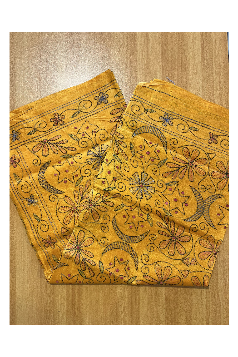 Southloom Kantha Thread Work Designer Yellow Saree