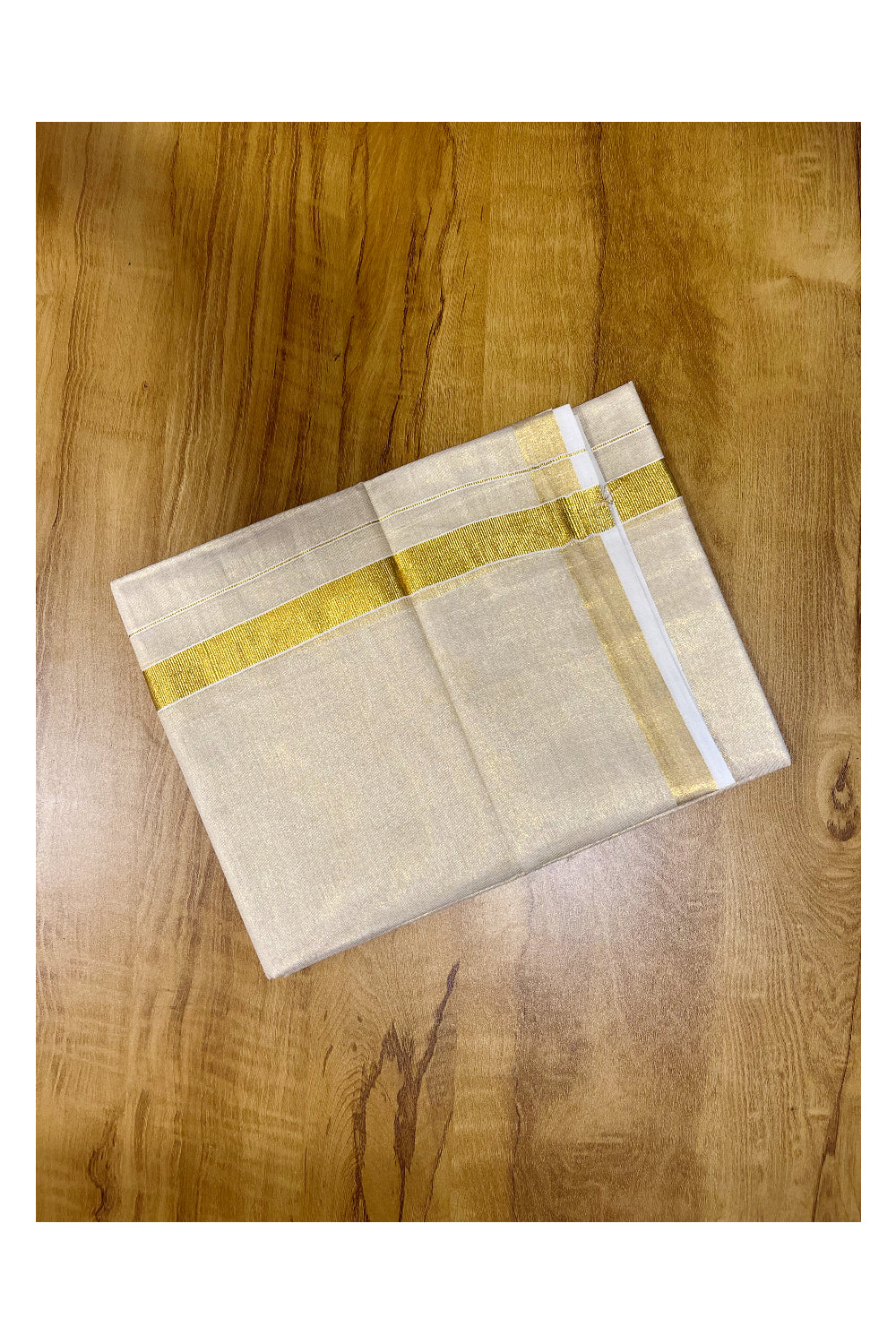 Kerala Tissue Double Mundu with Kasavu Border (South Indian Dhoti)
