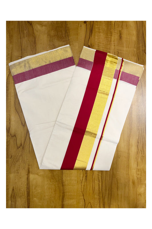 Southloom Pure Cotton Kerala Saree With Kasavu and Red Colour Border