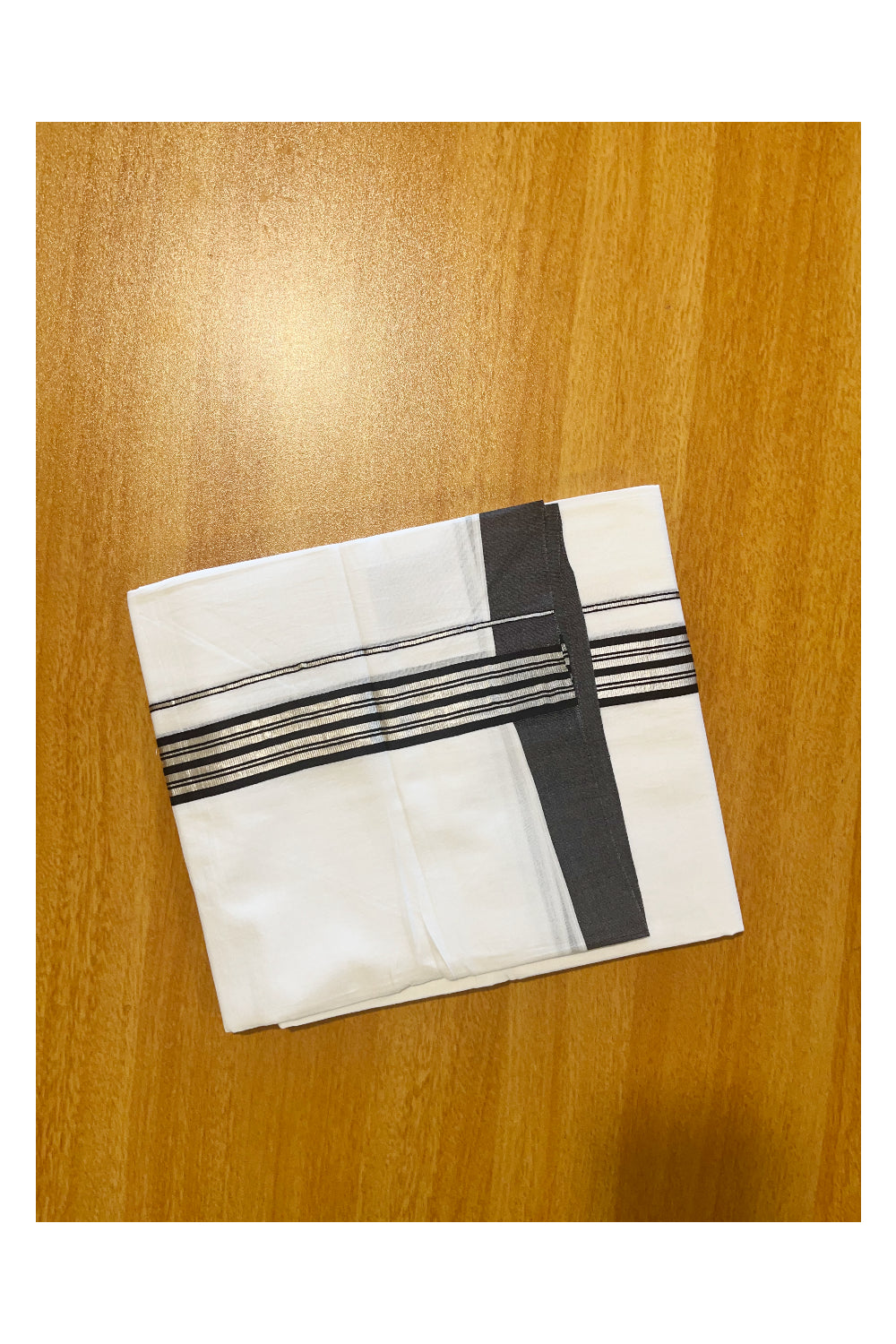 Pure White Cotton Double Mundu with Black Border (South Indian Dhoti)