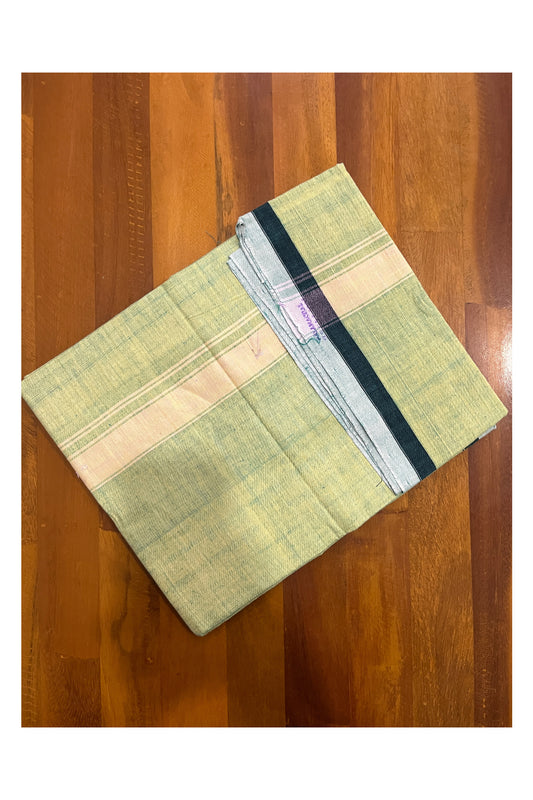 Southloom Premium Handloom Light Green Solid Single Mundu (Lungi) with Yellow Border (South Indian Kerala Dhoti)