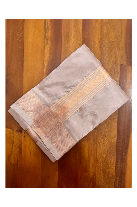 Southloom Premium Semi Silk Dark Grey Mundu with Copper Kasavu Woven Border (South Indian Kerala Dhoti)