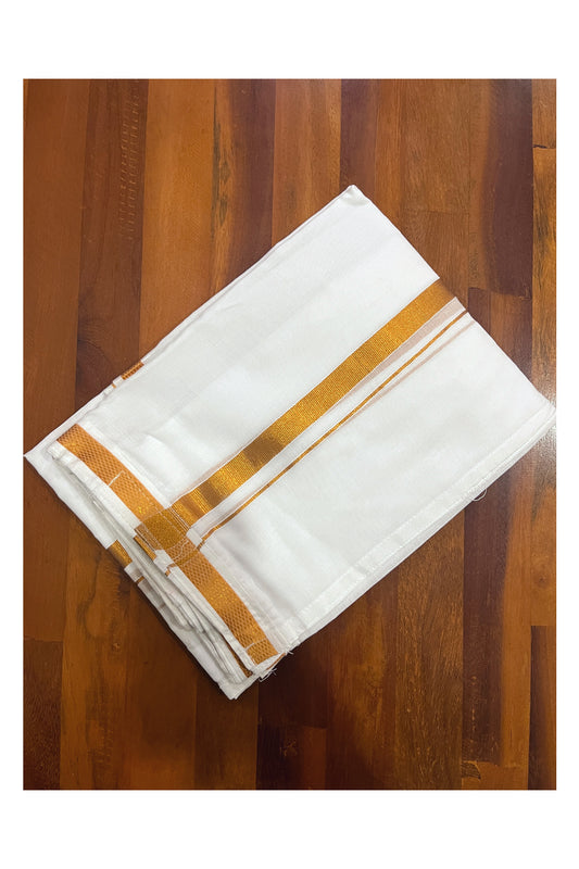 Pure White Pure Cotton VELCRO Single Mundu with Kasavu Border (South Indian Kerala Dhoti)