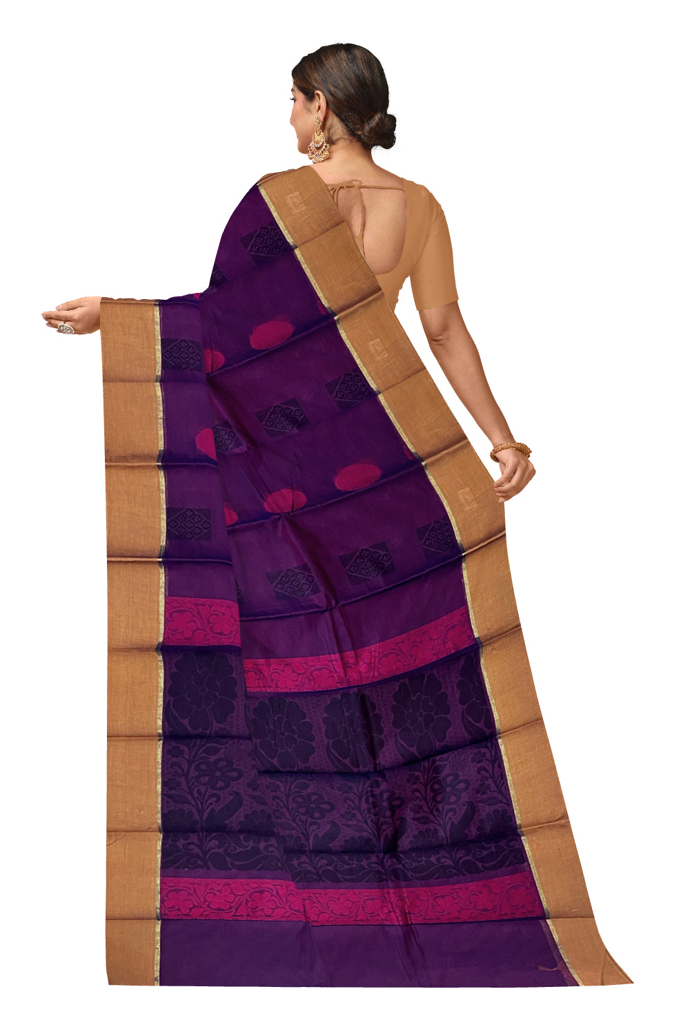 Southloom Cotton Purple Saree with Woven Butta Works on Body and Pallu