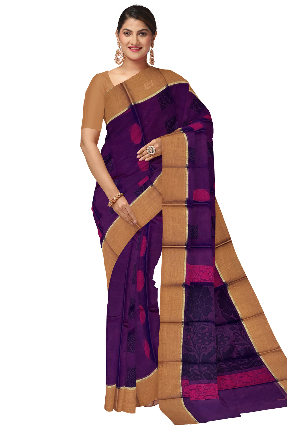 Southloom Cotton Purple Saree with Woven Butta Works on Body and Pallu