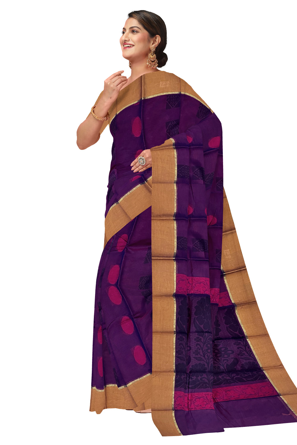 Southloom Cotton Purple Saree with Woven Butta Works on Body and Pallu