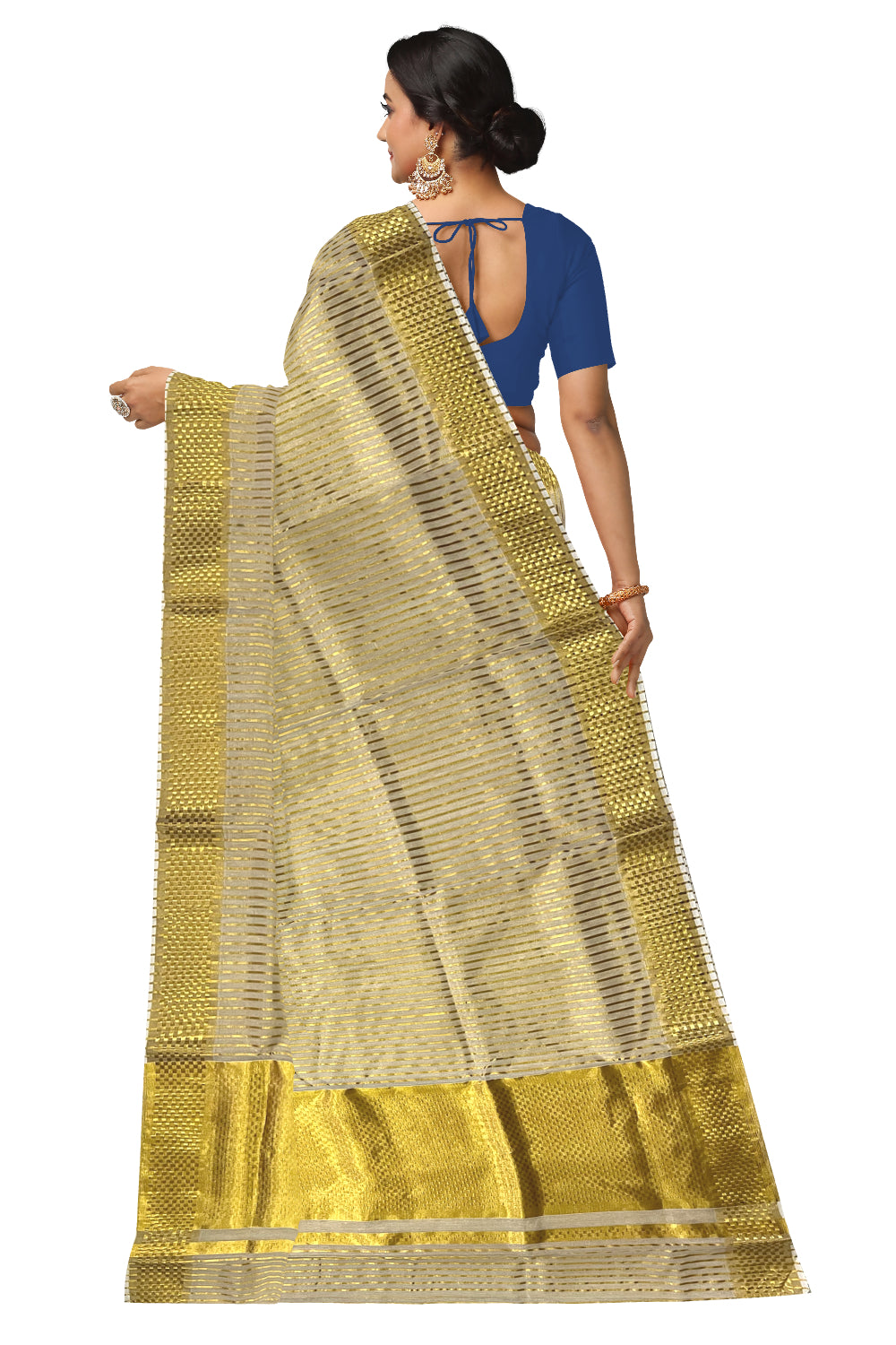 Southloom Premium Handloom Tissue Saree with Lines Across Body and Paa Neythu Border