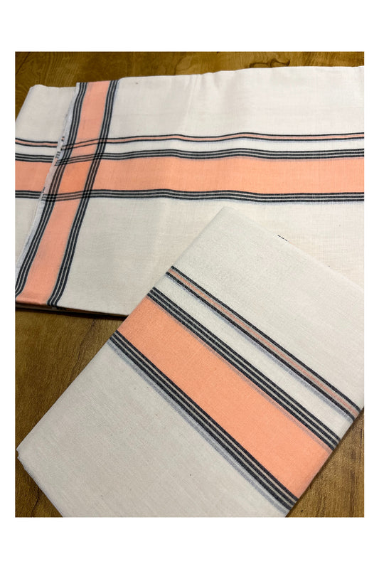 Pure Cotton Balaramapuram Handloom Premium Set Mundu (Mundum Neriyathum) with Peach and Black Border