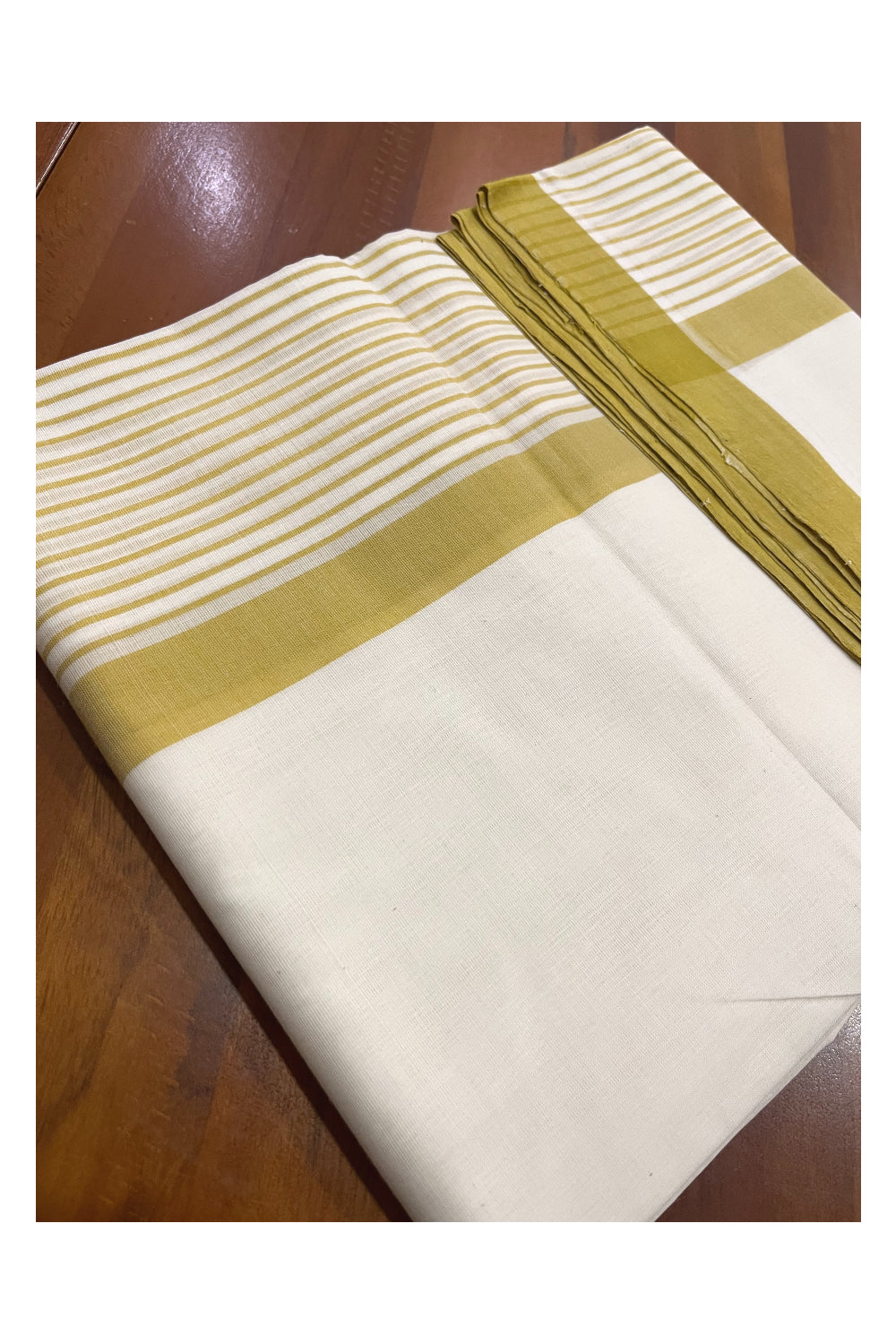 Southloom Premium Balaramapuram Unakkupaavu Handloom Mundu with Brown Lines Border (South Indian Kerala Dhoti)