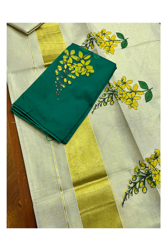 Southloom Tissue Single Set Mundu (Mundum Neriyathum with Floral Prints with Seperate Blouse Piece - 2.80Mtrs